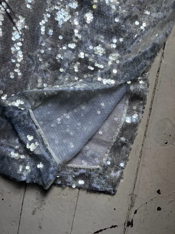 Vintage Zara Sequinned Shimmering Midi Skirt - White, GREY - Image 4