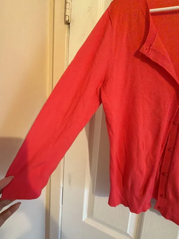 Susina Coral Pink Button-Up Cardigan Sweater with Long Sleeves - Image 4