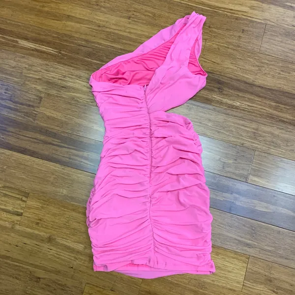 Hello Molly Hot Pink One Shoulder Cut Out Ruched Bodycon Mini Dress Size‎ XS - Image 4