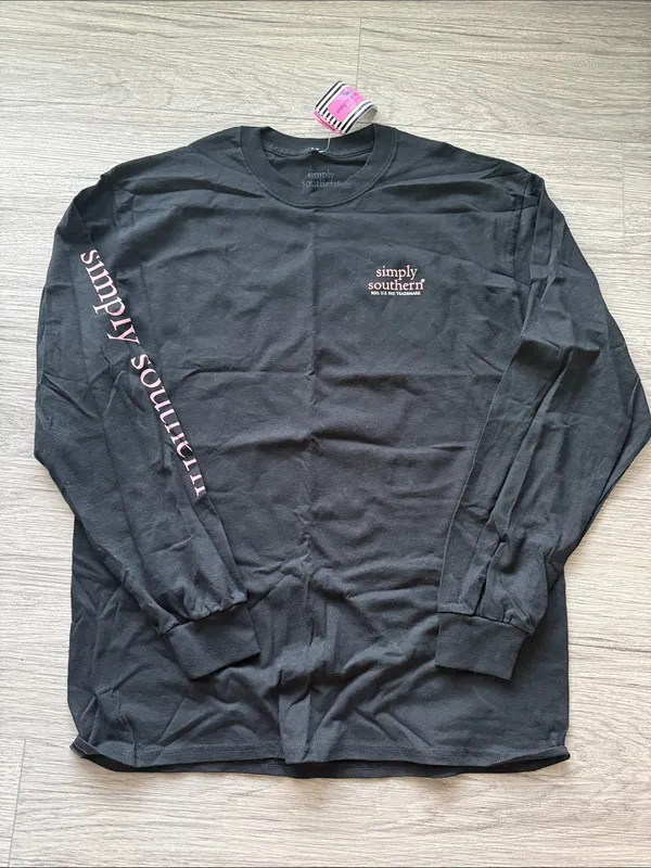Simply Southern Black Long Sleeve Tee with Pink Logo - Size L - Image 2