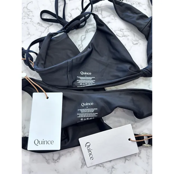 NWT Quince Black Knot Tie Bikini Top & High Leg Ring Bottoms Set Size Small - Image 3