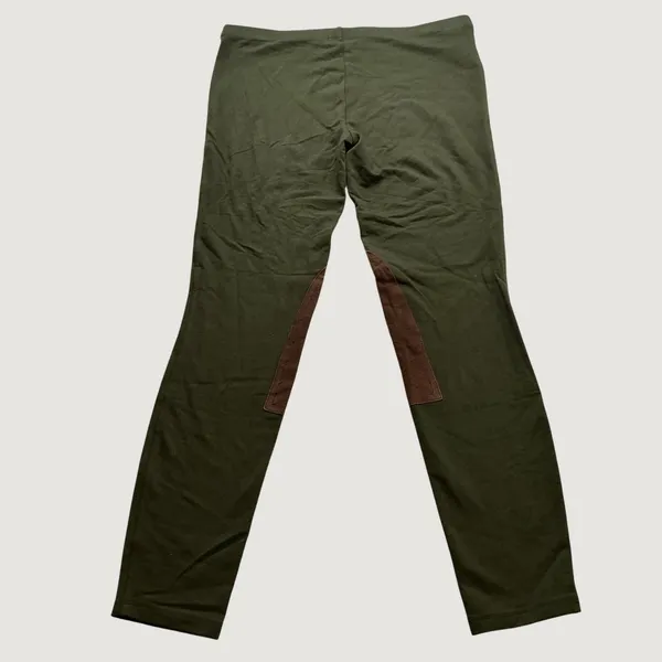 Polo Ralph Lauren Olive Green Equestrian Leggings Brown Knee Patches Size L - Image 4