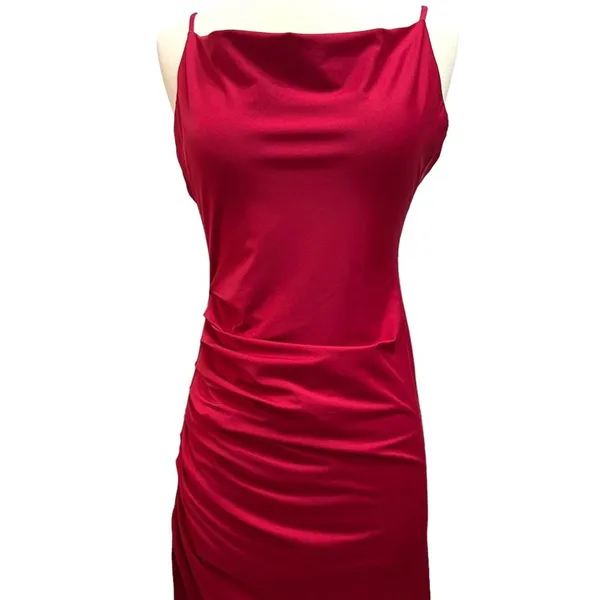 NWT NBD REVOLVE Take It All Maxi Dress Ruche High Slit in Berry Red Size S - Image 5