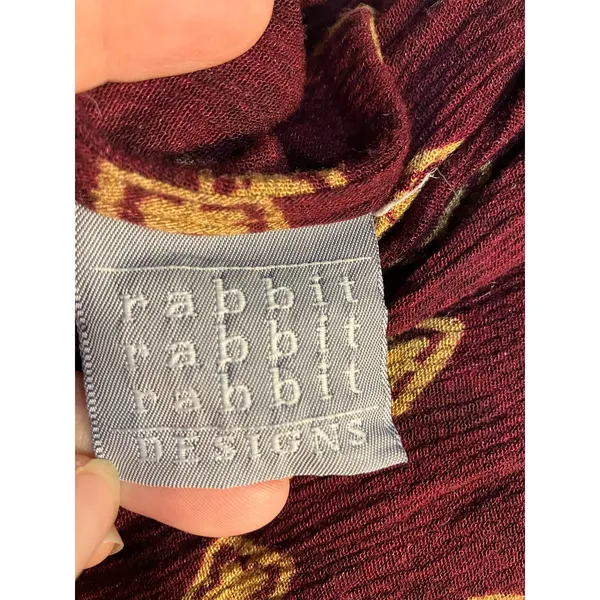 Vintage Rabbit Rabbit Rabbit Rayon Slip‎ Dress Womens M USA Made Maroon Gold - Image 14