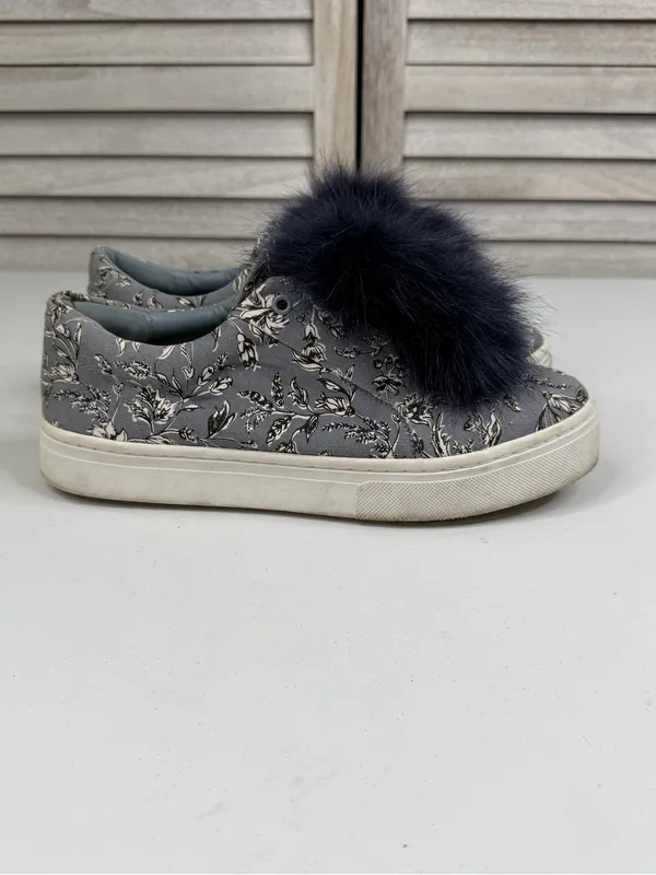 SAM EDELMAN Women's "Leya" Pom Pom Slip On Blue Floral Canvas Sneakers-8 - Image 3