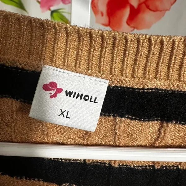 H75. Wiholl black and tan striped cardigan Size XL - Image 3