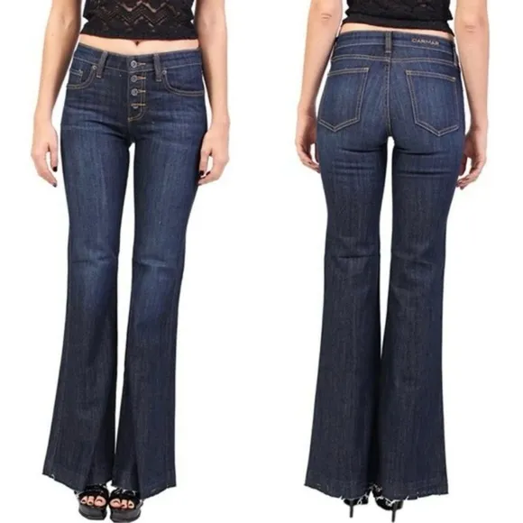 Carmar Flare Jordan Stretch Mid Rise Dark Wash Button Fly‎ Jeans Size 26 NWT - Image 2