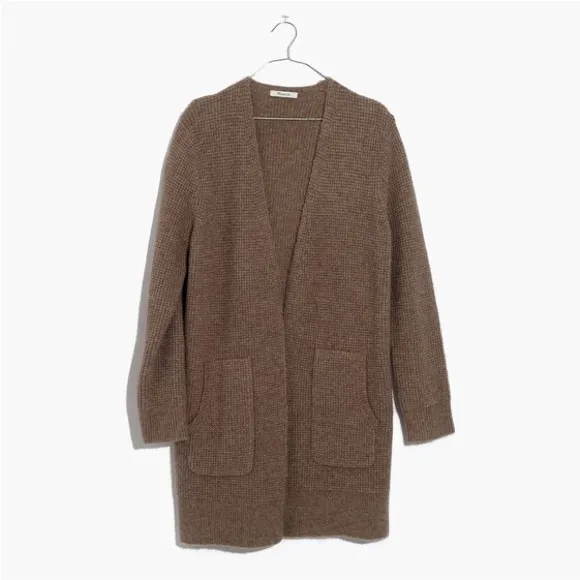 Madewell Wafflestitch Brown‎ Open Cardigan Sweater Alpaca and Merino Wool Cozy - Image 8
