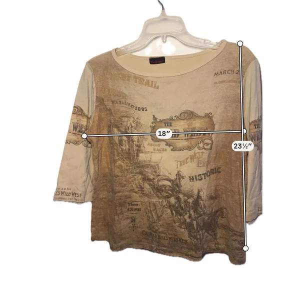 Candy Rain The Wild West Graphic Print 3/4 Sleeve Top Brown Tan Scoop Neck - Image 3