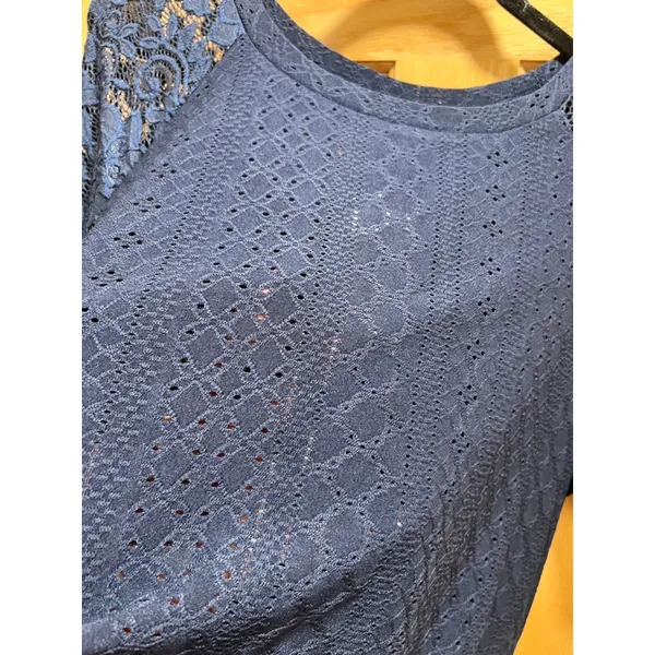 Bloomchic Women's 18/20 2X Lace Short Sleeve Blouse - Navy Blue NWT - Image 3