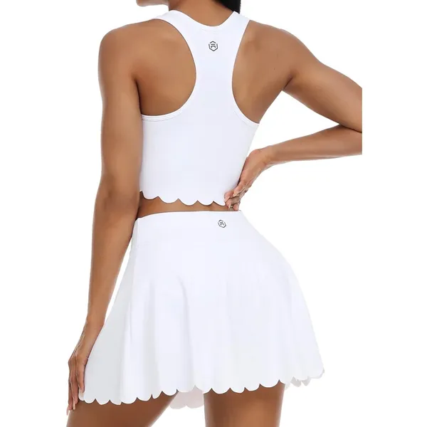 NWT Womens Tennis Skirt Set Built-In Shorts Scalloped Active Set White XS - Image 2