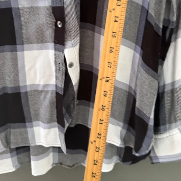 Rock & Republic Womens Black White Plaid Button Down Rayon Shirt Large Fall - Image 8