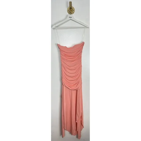 HOUSE OF CB Ivana Gathered Asymmetric Dress in Apricot Size Medium - Image 7