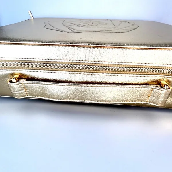 Lancome Makeup Train Case Travel Bag Gold Metallic Rose Vanity Decor Large NEW‎ - Image 3
