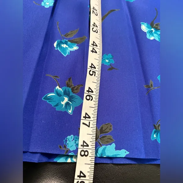 Blue Midi Dress 80s Blouson Floral Print Dress Button Back 80s Draped High Waist - Image 14