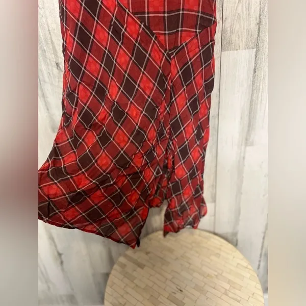 Cooper and Ella Red Plaid Sleeveless Dress Size M Asymmetrical Hem Casual Chic - Image 2