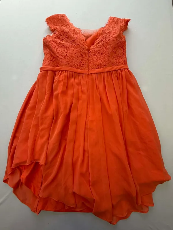 Azazie Tangerine Orange Lace Bodice Chiffon Skirt High-Low Bridesmaid Dress - Image 2
