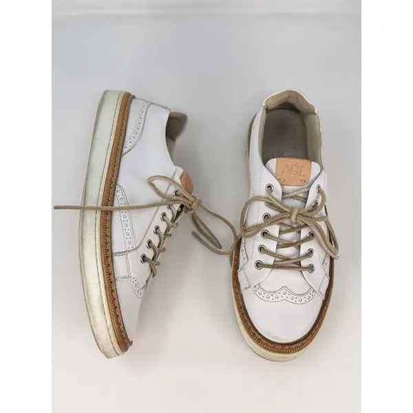 AGL Womens Shoes White Leather Low Top Wingtip Casual Fashion Sneakers 38 US 7.5 - Image 4