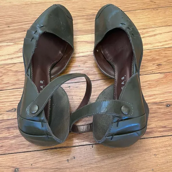 Novacas Vegan Olive Green Low Wedge Ankle Strap Mary Jane Shoes - Image 6