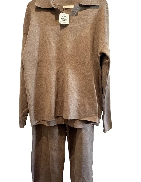 Mapcie NWT $58 2 Piece Set 2-pc Knit Outfit Sweater Pants Set Khaki Brown Large - Image 2
