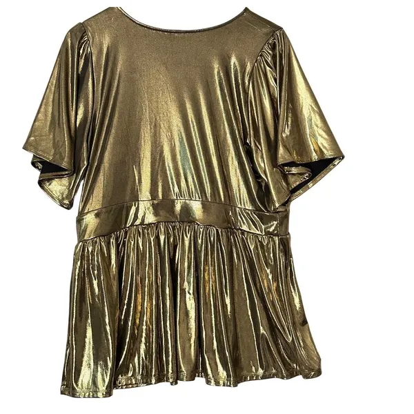 Torrid Top Liquid Shine Peplum Blouse Sz‎ 18/20 Gold Metallic Party New - Image 5