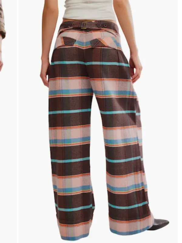Free People Plaid Back Buckle Cotton Pants Wide Leg Bold Trousers Size 10 NWT - Image 8