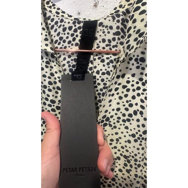 PETAR PETROV Neutral Light Green 100% Silk Black Spots Alex Silk Dress size XS - Image 6