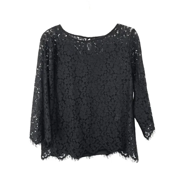Rafaella Blouse Womens L Used Black Floral Lace Attached Cami - Image 2