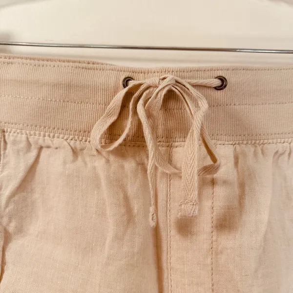 Style & Co Womens XL Tan 100% Linen Cargo Capri Pants Elastic Drawstring Waist - Image 4