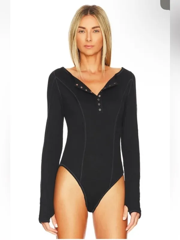 Free People Sloan Bodysuit black size small - Image 2
