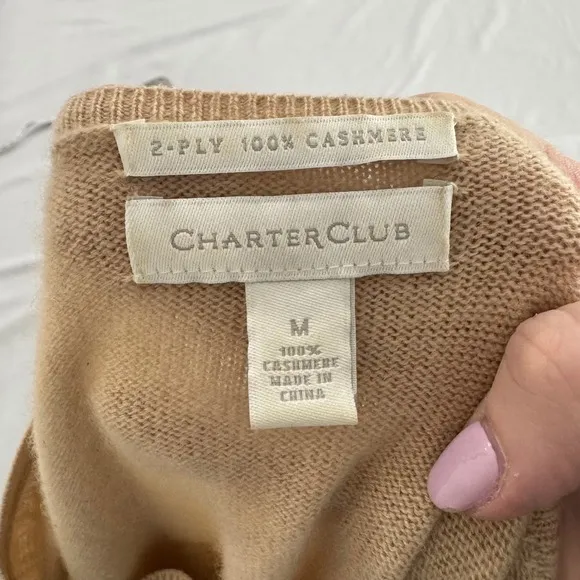 Charter Club Womens 100% Cashmere Argyle Sweater Crew Neck Medium - Image 4