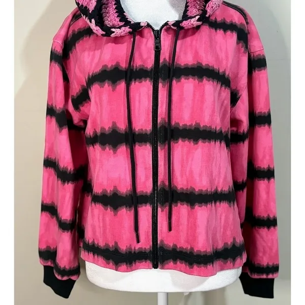 Alice + Olivia Zip Hoodie Womens‎ S Pink Black Tie Dye Crochet Excellent CC102 - Image 7