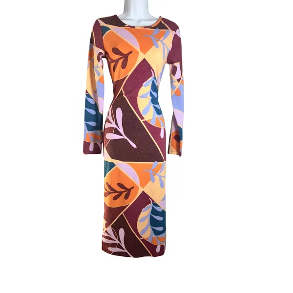 Target Latino Heritage Month Geometric Floral Long Sleeve Bodycon Midi Dress S - Image 2