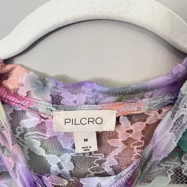 Pilcro Anthropologie Sheer Floral Mesh Lace Cap Sleeve Top Multicolor M - Image 4