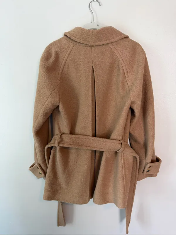 Veronica Beard Bjorn Belted Wool Coat Camel Tan Medium - Image 4