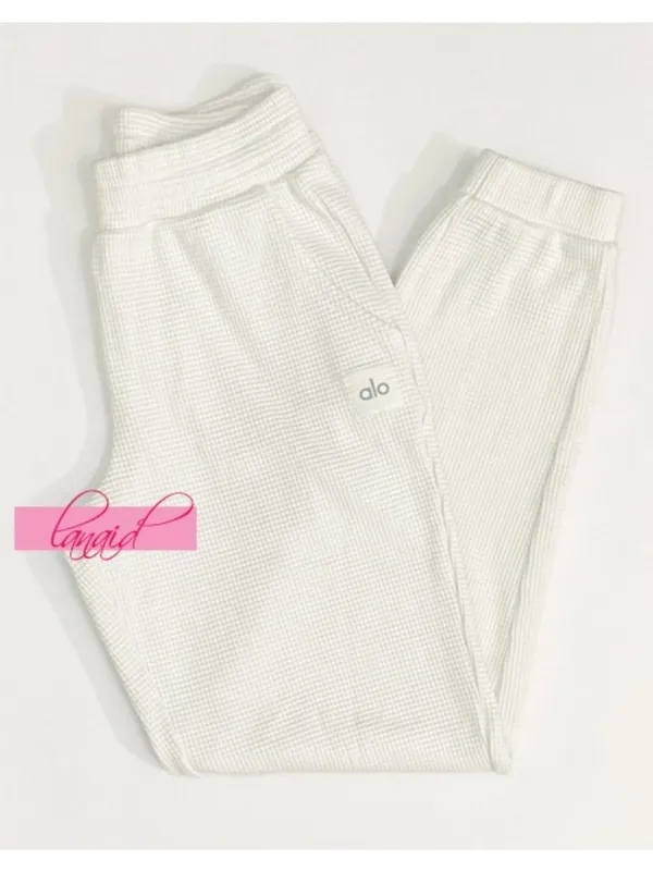 Alo Weekend Escape Joggers Ivory Waffle Thermal High-Rise Waist Cream Sweatpants - Image 10
