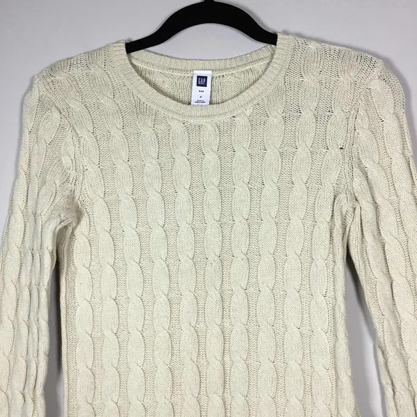 Gap Off White Minimalist Clean Girl Cable Knit Neck Sweater S Autumn Fall Casual - Image 2