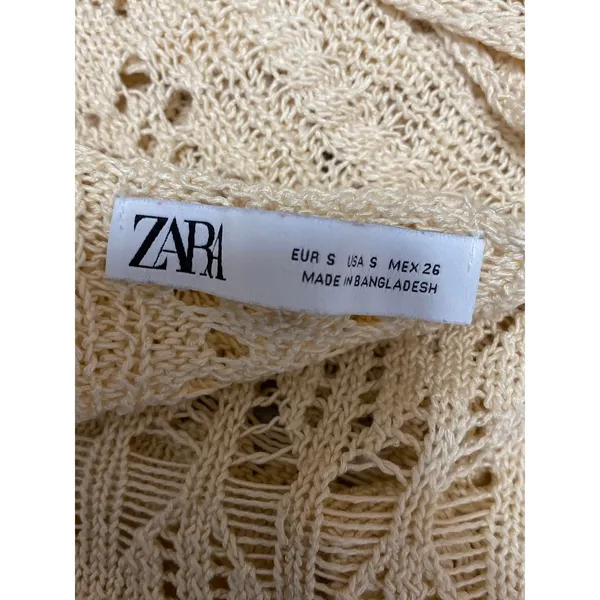 Zara Women's Cream Beige Crochet Knit Sleeveless Button Up Boho Crop Top Size S - Image 5