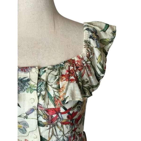 Zara Floral Off The Shoulder Dress Women Small Ivory Floral‎ Ruffle Boho Cottage - Image 7