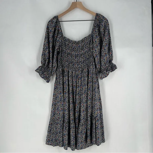Elloh Multicolor Ditsy Floral Smocked 3/4 Puff Sleeve Tiered Midi Dress‎ Prairie - Image 11