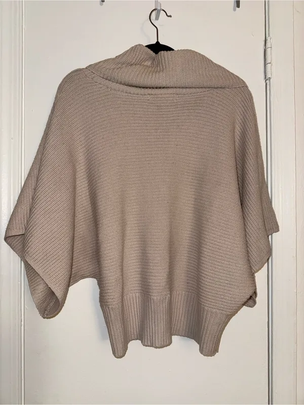 Cozy Taupe Cowl-Neck Women's Sweater Poncho - Image 3