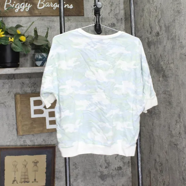Skinny Girl Cookie Love Elbow-Sleeve Pullover Top Army Sage Montauk Camo Green L - Image 2