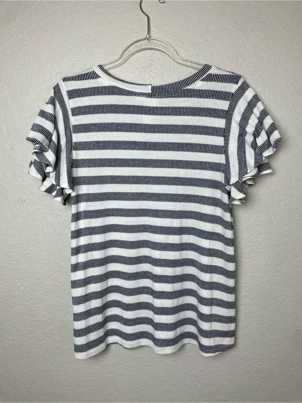 Blu Pepper Navy & White Striped Ruffle Sleeve Tee Size L - Image 7