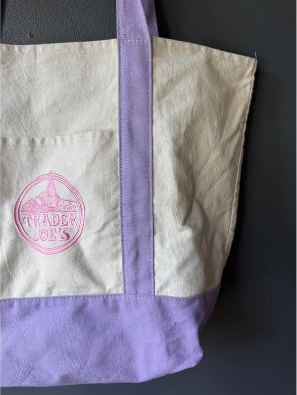 Trader Joe's Canvas Tote Bag with Purple Accents - Image 5
