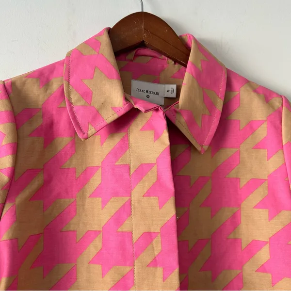 Isaac Mizrahi for Target|Pink and Tan Houndstooth Raincoat sz Small - Image 2