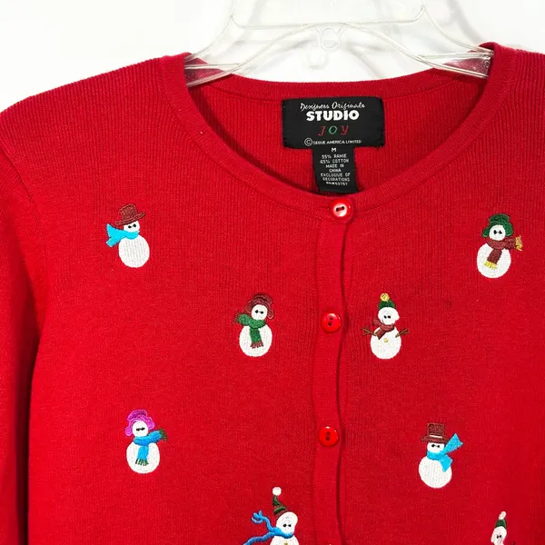 Studio Joy Medium Sweater Red Snowman‎ Holiday Ugly Christmas Cardigan 699 - Image 6