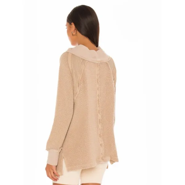 Free People We The Free She’s A Keeper Sweater Women’s L Tan Oversized Boho - Image 2