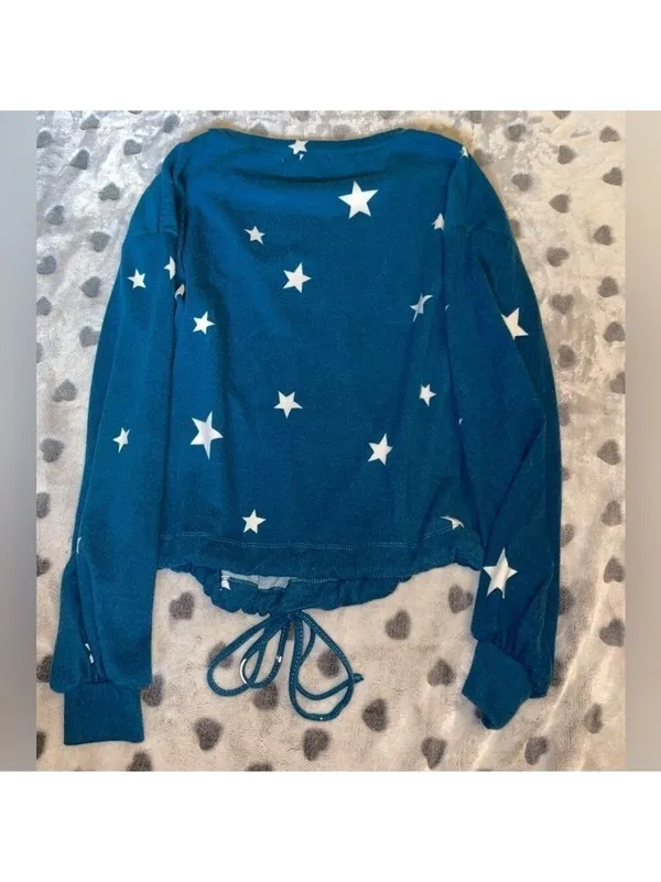 Cure Blue & White Star Print Tie-Front Top – Size Medium - Image 6