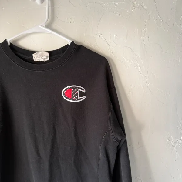 Champion Reverse Weave‎ Vintage Black Crewneck Sweatshirt Women's Medium C Logo - Image 2