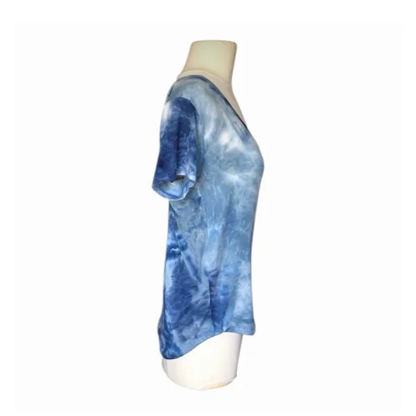 Blue Tie Dye Scoop Neck Tee Soft Stretch Casual Boho Women’s Small - Image 5